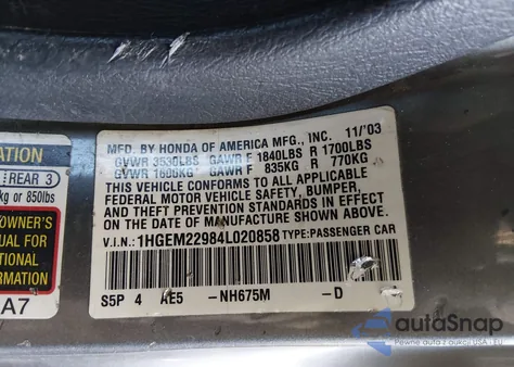 2004 Honda Civic Ex from USA, damaged, VIN 1HGEM22984L020858